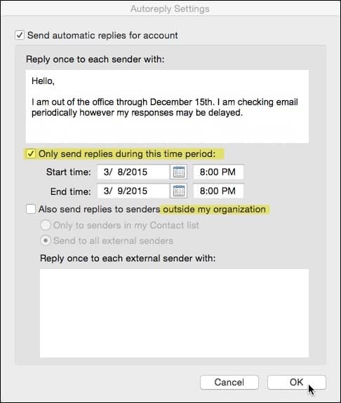 away message outlook for mac